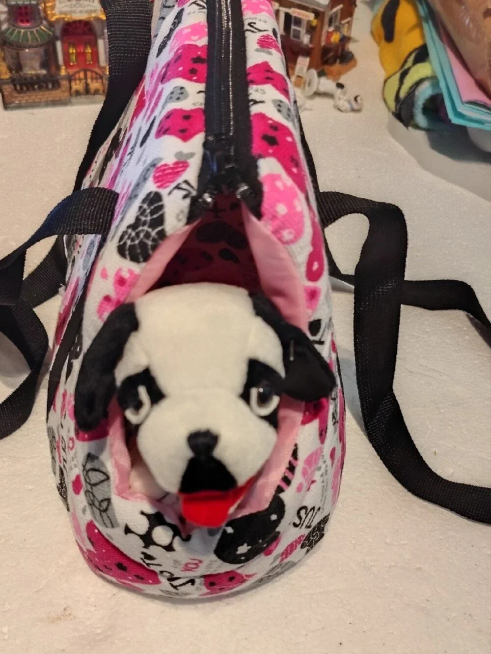 Plush Shoulder Bag For Your Puppy - Pink & Black Heart Print New